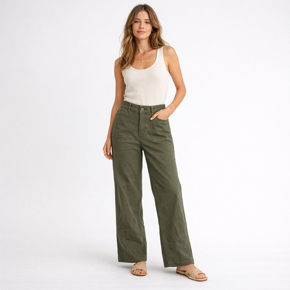 One5One Veda High Rise Wide Leg Pant Green Size 14 NWT